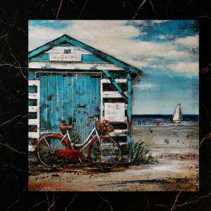Coastal Retreat Beach House & Bicycle 3D Metal Wall Art