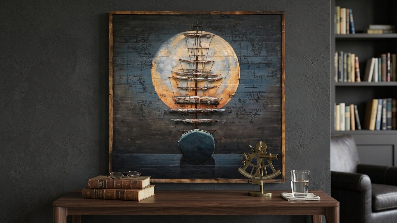 Full Moon Galleon Vintage 3D Metal Wall Art - Image 3