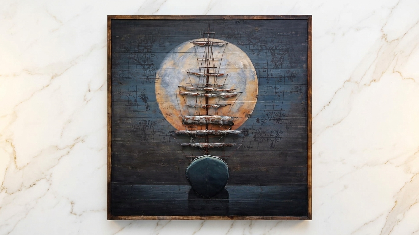 Full Moon Galleon Vintage 3D Metal Wall Art