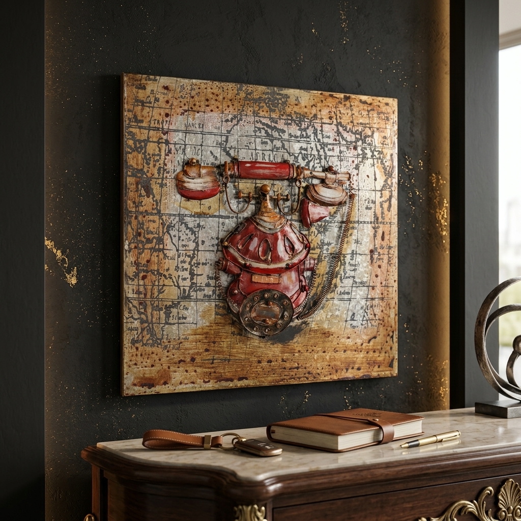 Crimson Vintage Telephone 3D Wall Hanging - Image 3